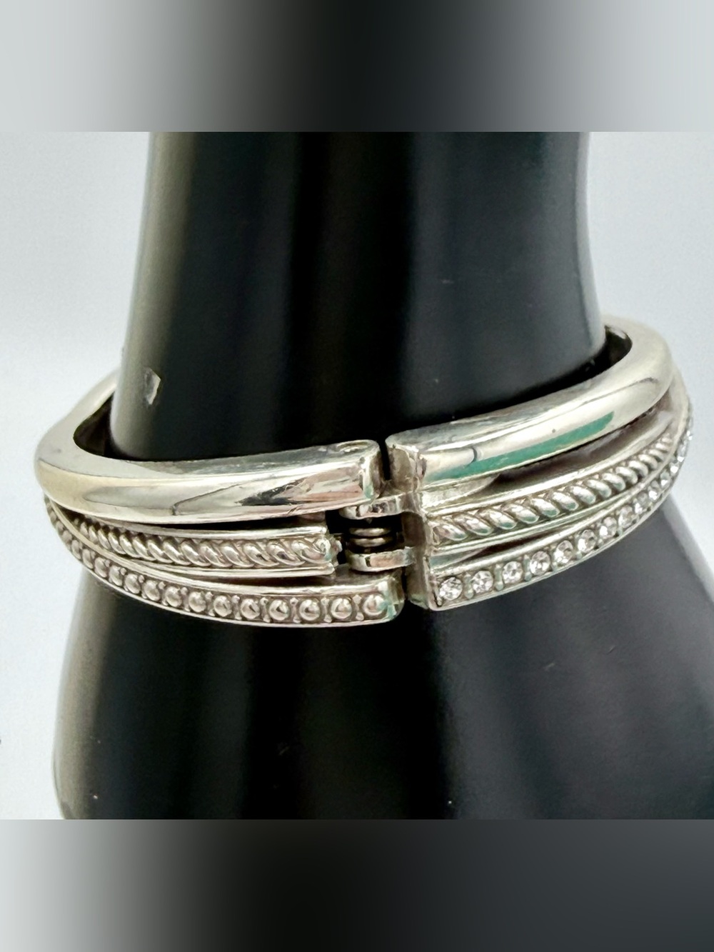 Brighton Silver Crystal Crossover Bangle Bracelet Multi-Row Layered - Picture 4 of 10